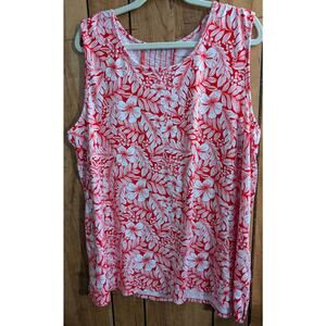 Comfort Code Top Shirt Blouse Plus Size 2X XX Tank Sleeveless Red White Cami‎